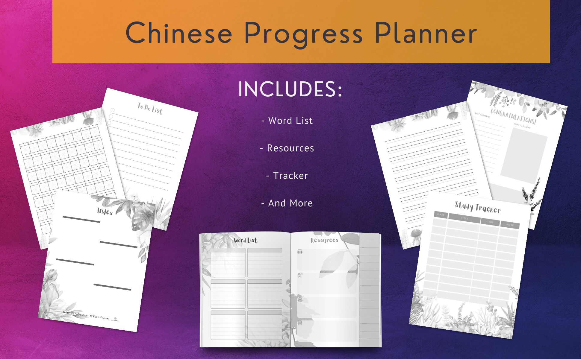 Chinese Progress Planner Key features